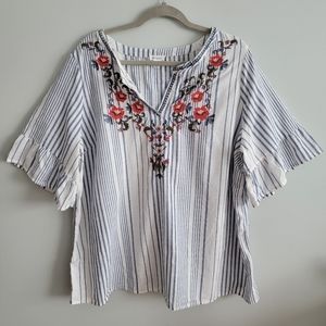 Westport 2x Plus Size Embroidered Cotton Striped Tunic